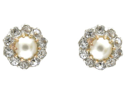 Edwardian Natural Pearl & Diamond Cluster Earrings