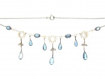 Edwardian Aquamarine Diamond & Natural Pearl Necklace