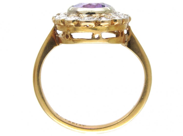 Edwardian Amethyst & Diamond Oval Cluster Ring