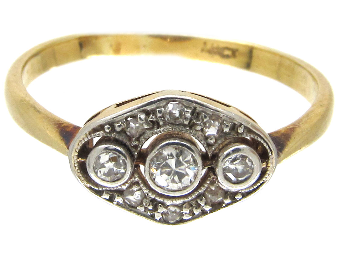 Art Deco Triple Diamond Ring (518F) | The Antique Jewellery Company