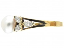 14ct Gold Pearl & Diamond Leaf Ring