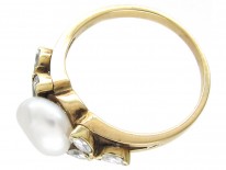 14ct Gold Pearl & Diamond Leaf Ring