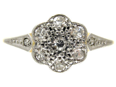 Edwardian Diamond Cluster Ring with Diamond Sides