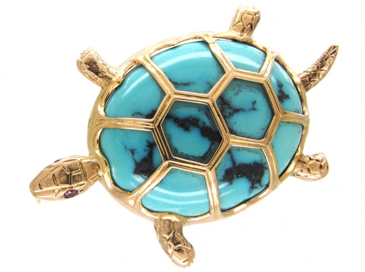 18ct Gold & Turquoise Tortoise or Small Turtle Brooch