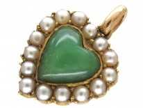 15ct Gold,  Jade & Natural Split Pearls Heart Pendant