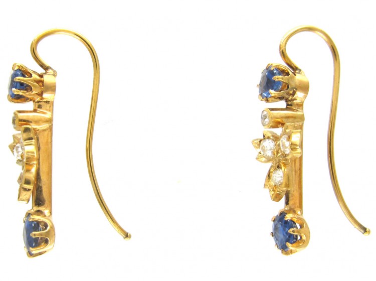 18ct Gold Edwardian Sapphire ​& Diamond Drop Earrings