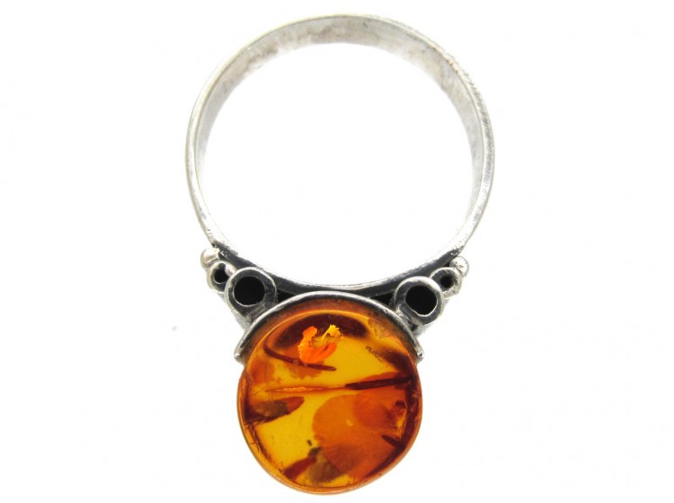 Amber & Silver 1960s Ring