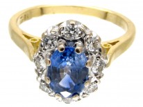 Ceylon Sapphire & Diamond Oval Cluster Ring