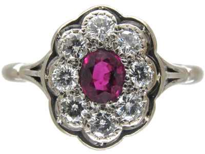 Art Deco Ruby & Diamond Oval Cluster Ring