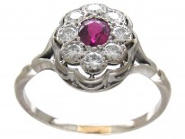 Art Deco Ruby & Diamond Oval Cluster Ring