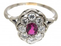 Art Deco Ruby & Diamond Oval Cluster Ring