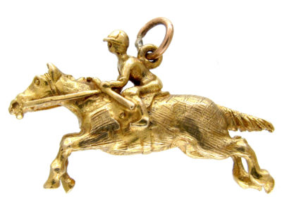 9ct Gold Racehorse & Jockey Pendant or Charm