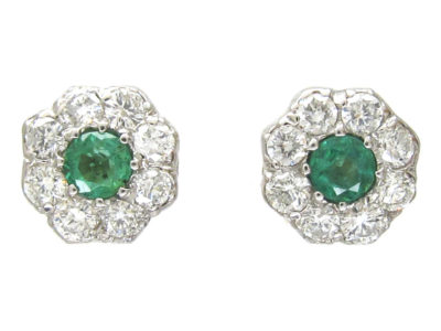 Emerald & Diamond Cluster Earrings