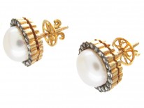18ct Gold Rose Diamond & Pearl Round Earrings