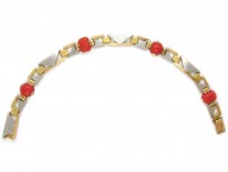 Art Deco 18ct Gold & Platinum & Coral Bracelet