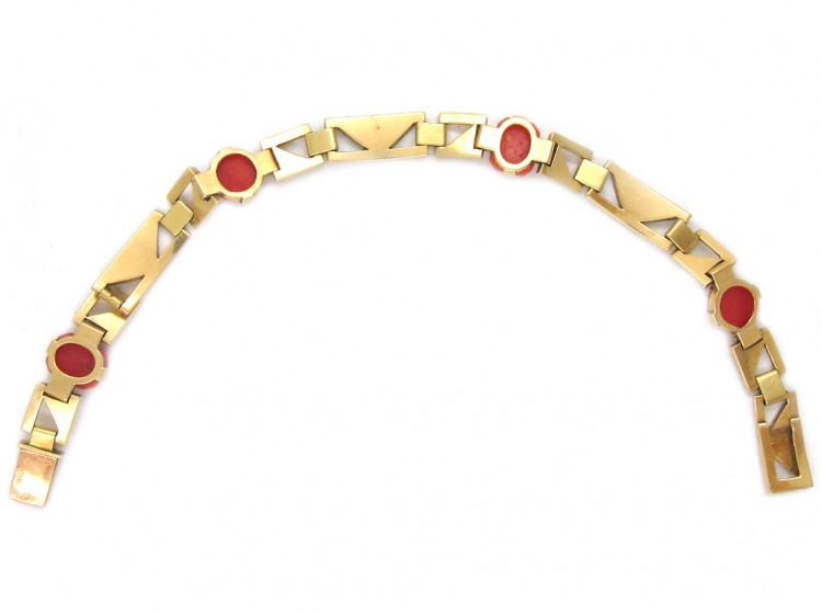 Art Deco 18ct Gold & Platinum & Coral Bracelet
