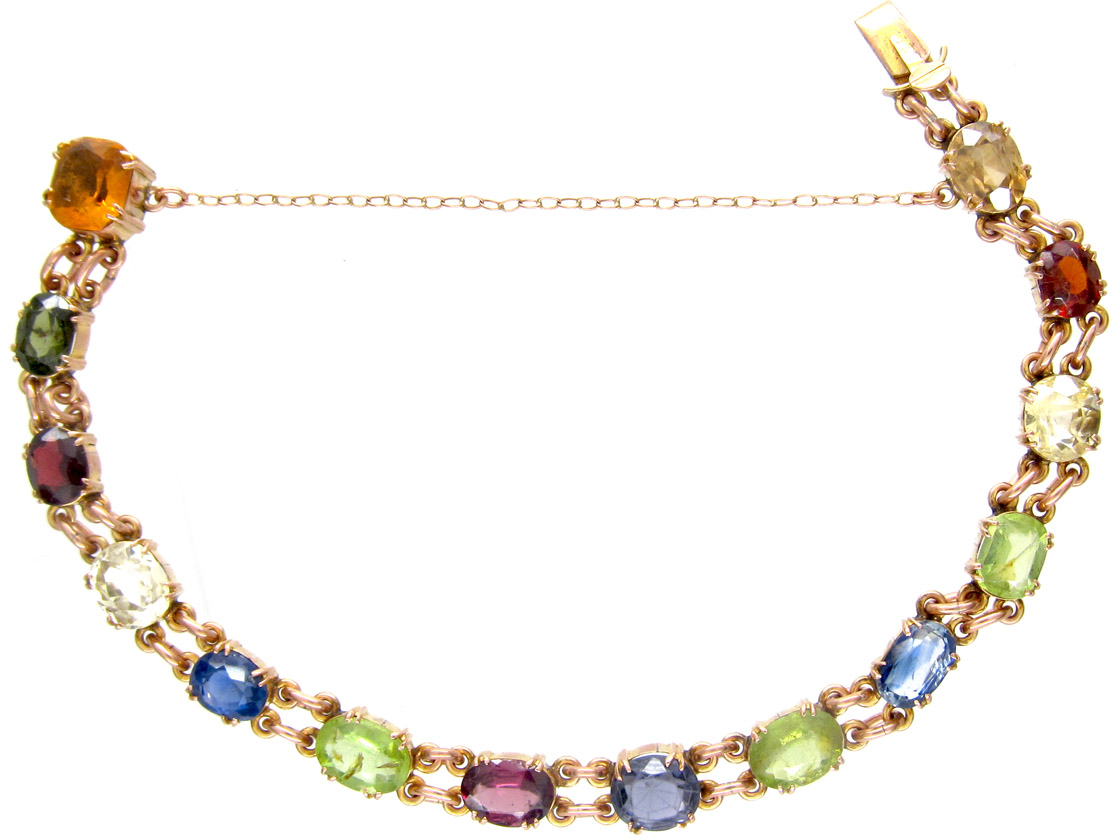 Edwardian Multi Gemstone 9ct Gold Bracelet (508F) | The Antique ...