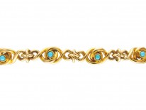 18ct Gold Edwardian Knotty Bracelet set with Turquoise