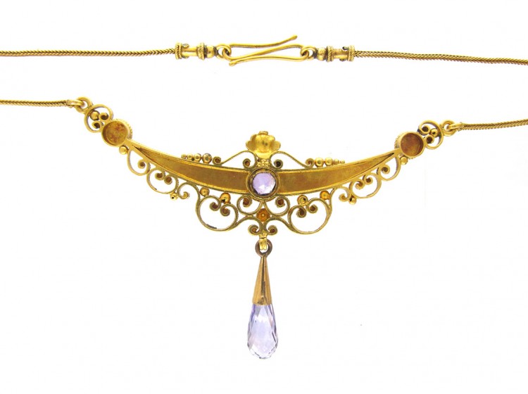 Victorian Etruscan Style Amethyst 18ct Gold Necklace