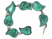 Victorian Scottish Silver & Malachite Ivy Leaves Bracelet