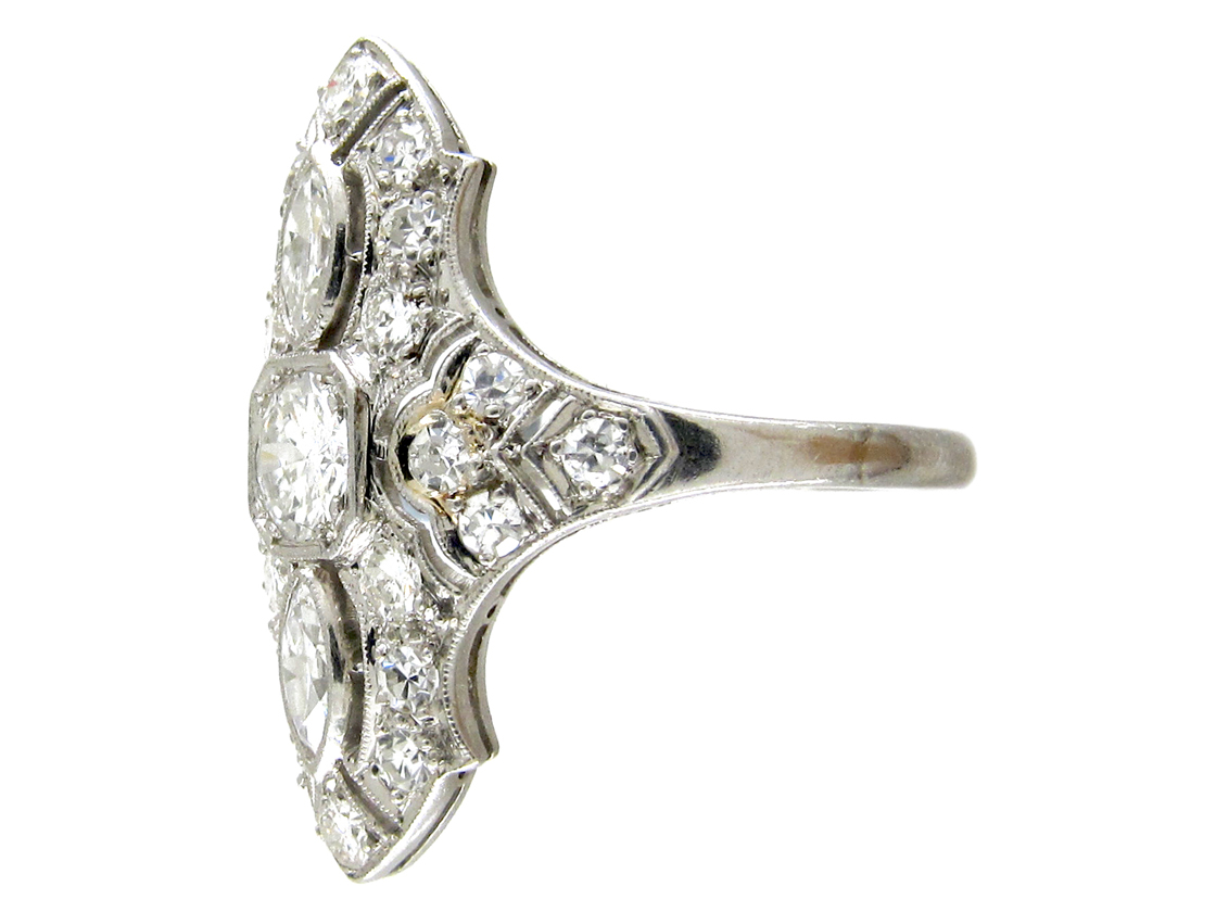 Art Deco Diamond Marquise Shaped Ring (609F) | The Antique Jewellery ...