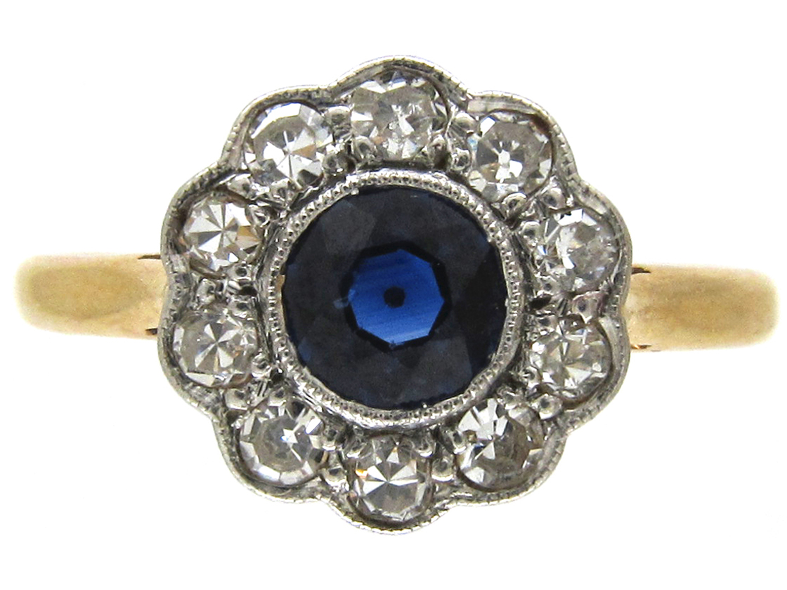 Edwardian Sapphire & Diamond Cluster Ring (631F) | The Antique ...