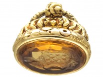 Large Regency Gold Seal with Citrine Intaglio of a Crest