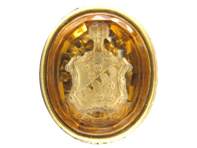 Large Regency Gold Seal with Citrine Intaglio of a Crest