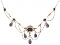 Edwardian Amethyst, Natural Pearl, Diamond & Platinum Necklace