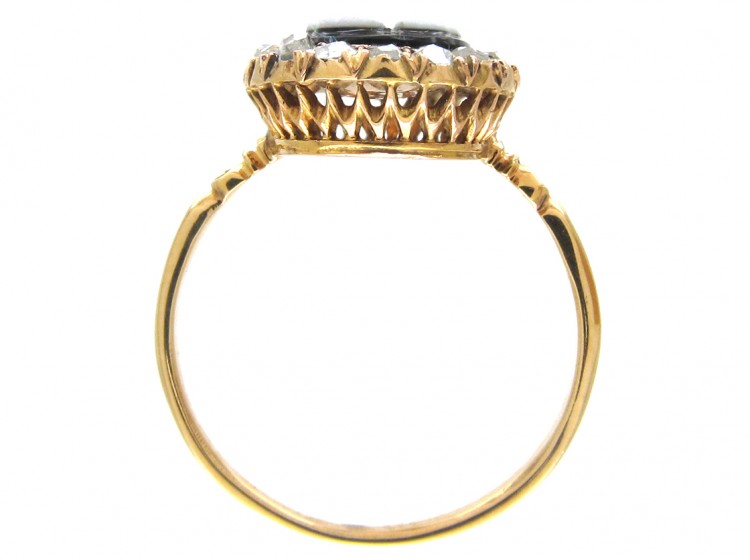 Victorian Sardonyx Pansy Ring with Diamond surround
