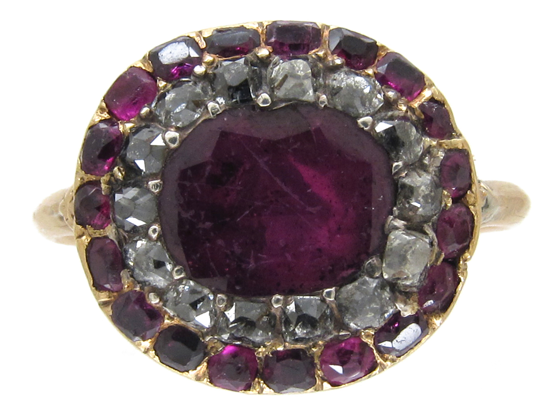 Almandine & Diamond Ring (650F) The Antique Jewellery