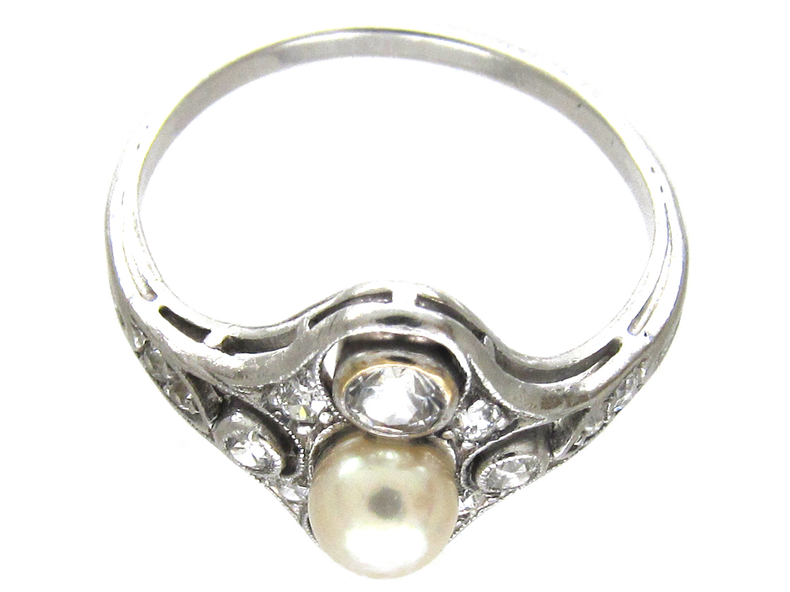 Edwardian Diamond & Natural Pearl Ring - The Antique Jewellery Company