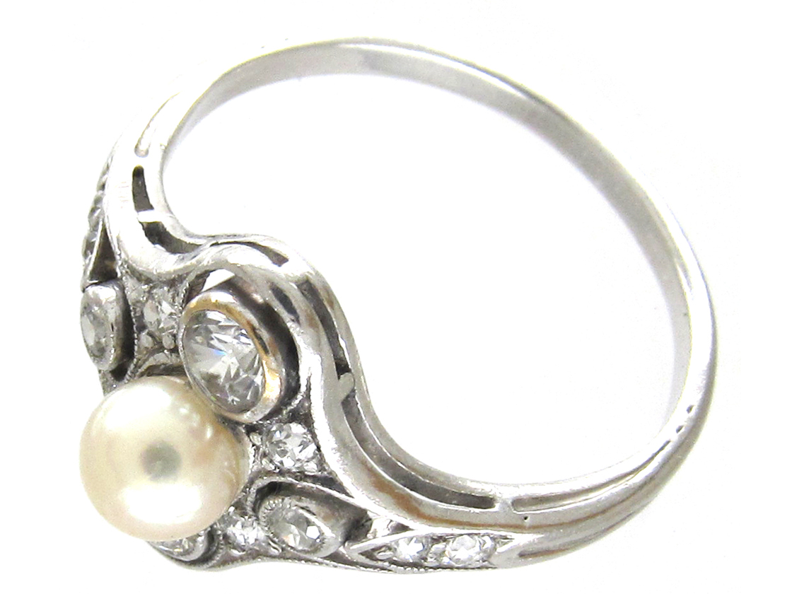 Edwardian Diamond & Natural Pearl Ring - The Antique Jewellery Company