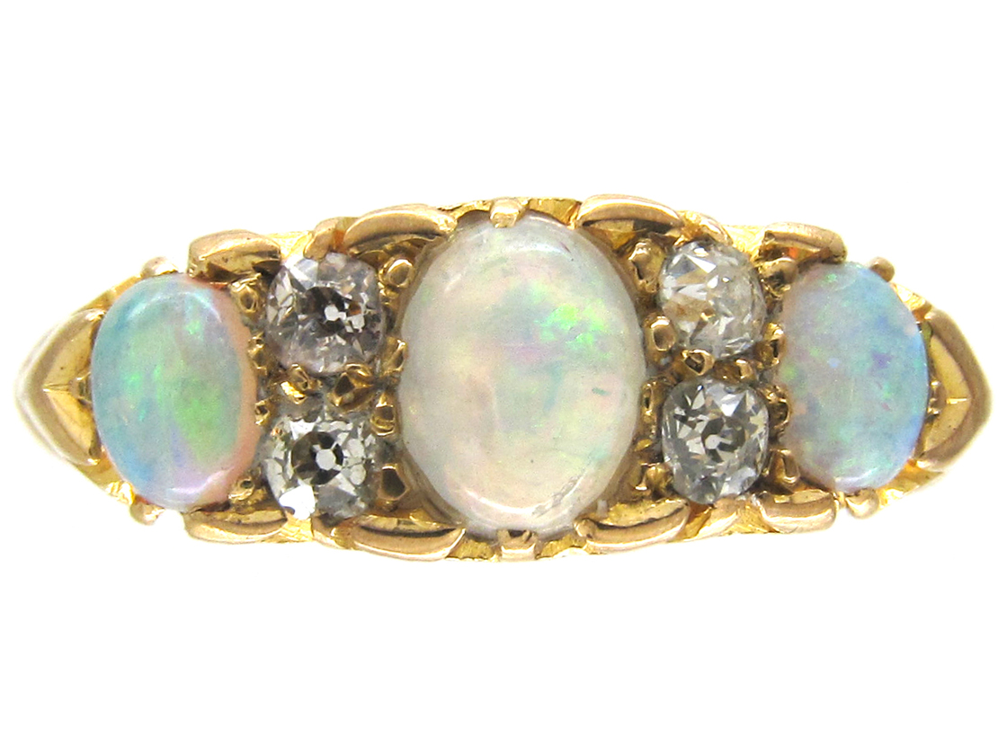 Three Stone Opal & Diamond Edwardian Ring (611F) | The Antique ...