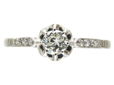 Art Deco Diamond Solitaire Ring with Diamond Shoulders