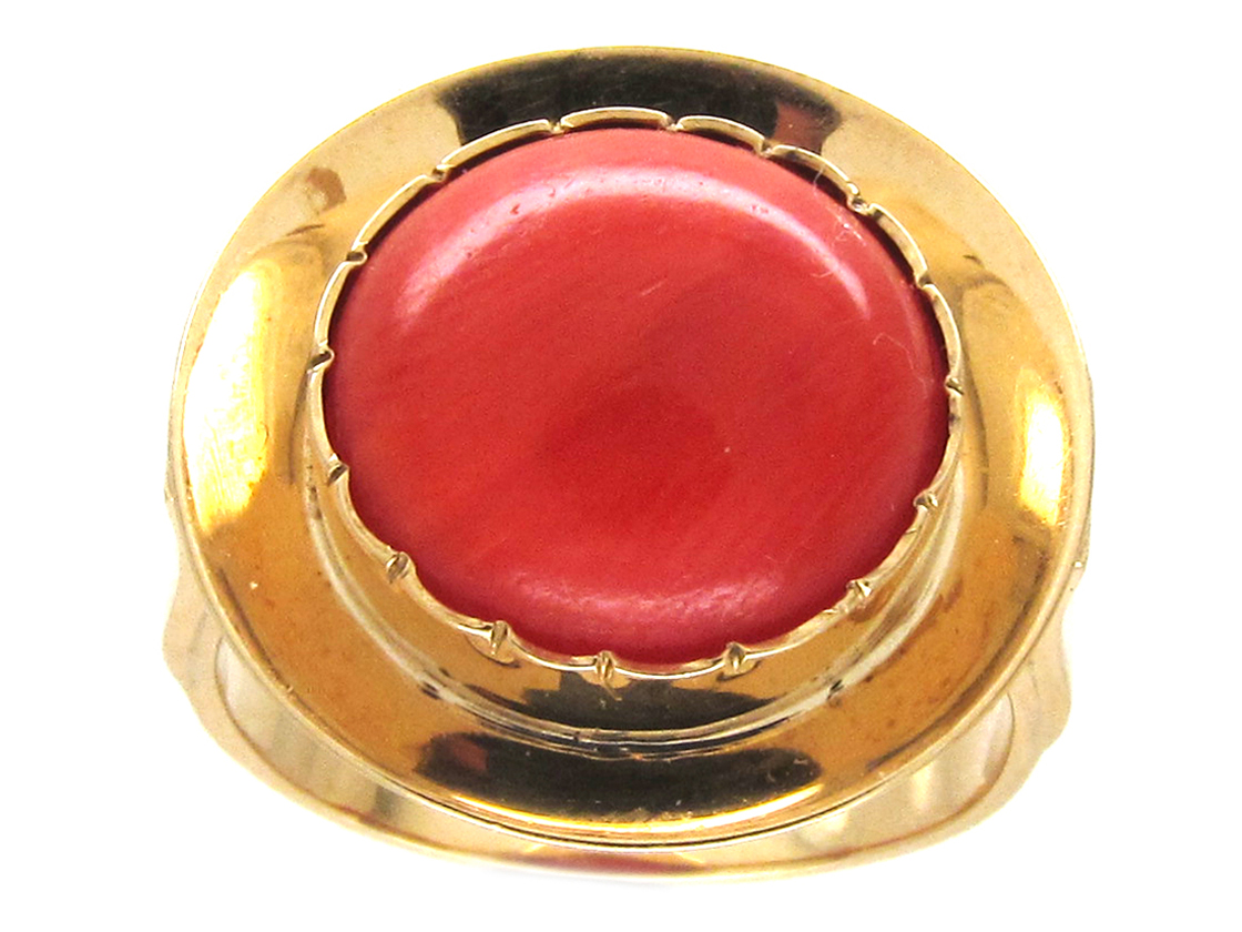 Gold & Coral Target Ring (664F) | The Antique Jewellery Company