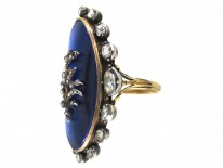 Georgian Rose Diamond & Blue Enamel Oval Ring