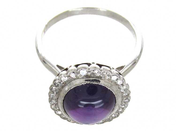 A Cased Set of 18ct White Gold & Amethyst & Diamond Earrings, Ring & Brooch