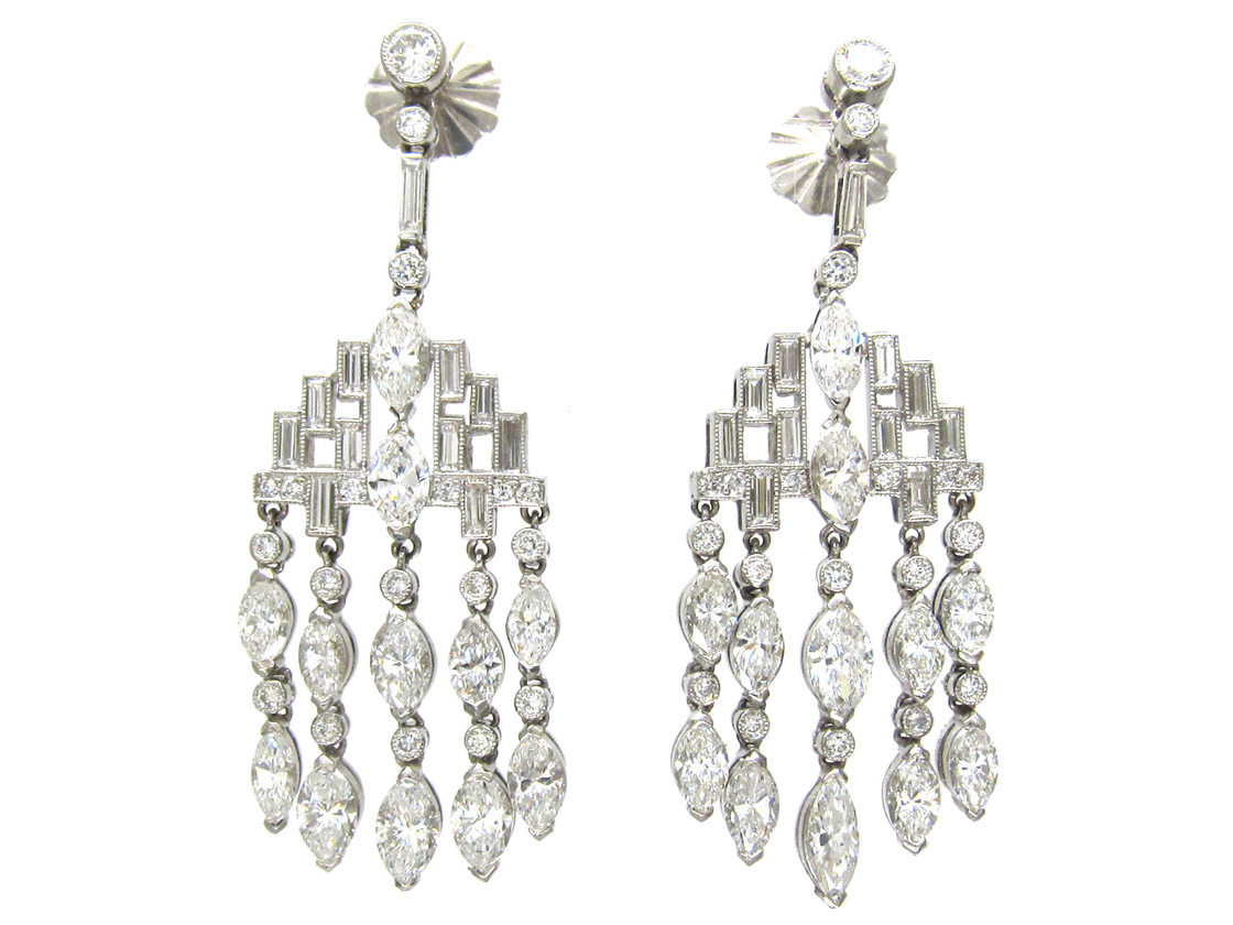 Diamond Chandelier Drop Earrings (648F) The Antique Jewellery Company