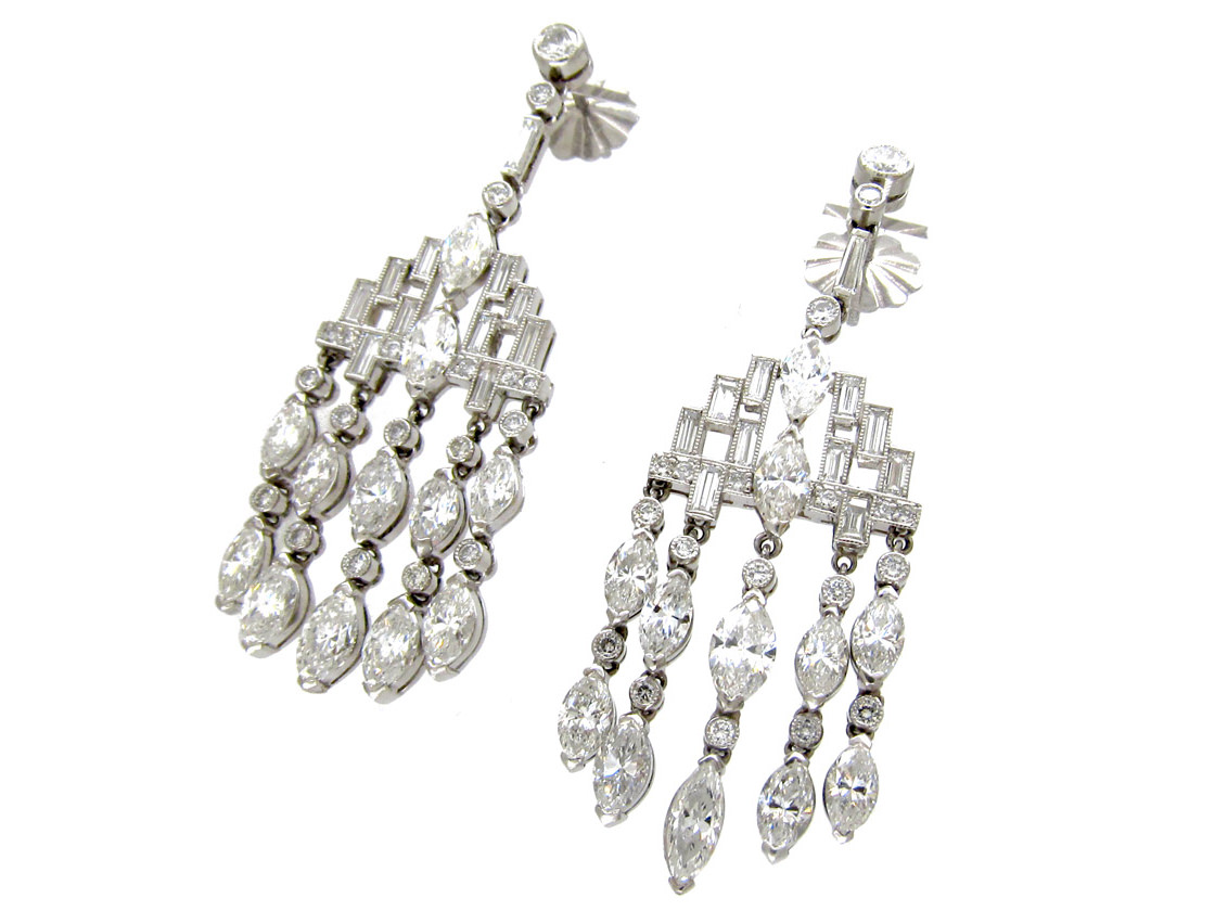 Diamond Chandelier Drop Earrings (648F) The Antique Jewellery Company