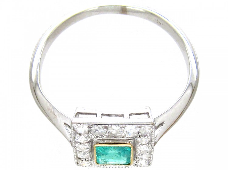 Art Deco Emerald & Diamond Square Ring