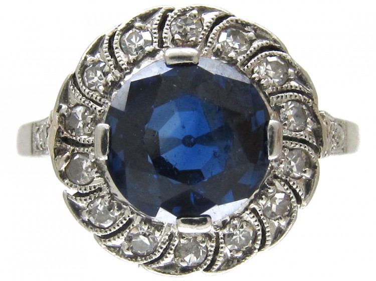 Art Deco Sapphire & Diamond Catherine Wheel Design Ring