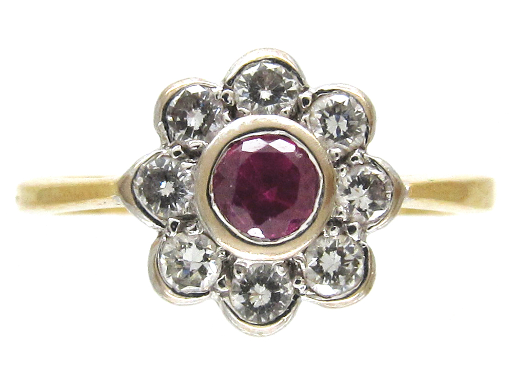 Ruby & Diamond Cluster Ring (65F) | The Antique Jewellery Company