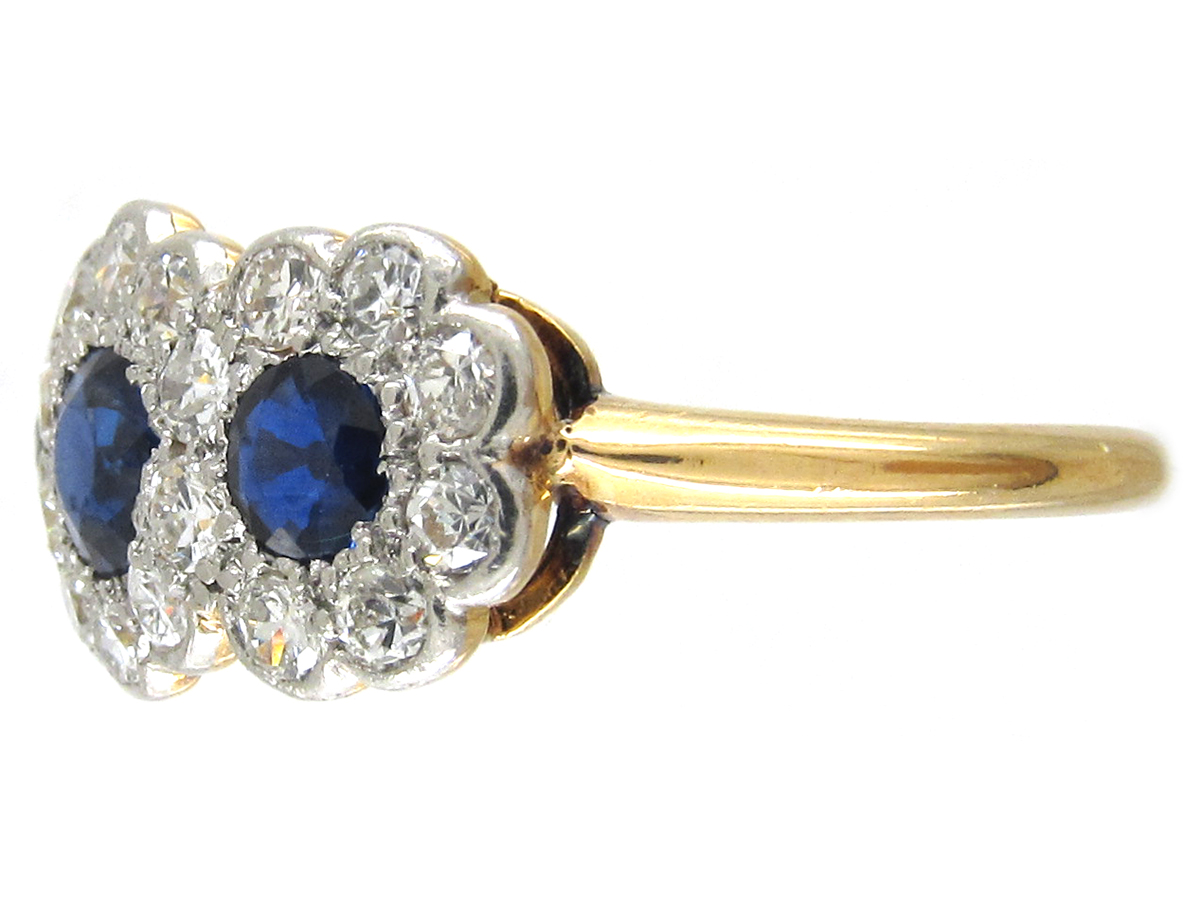 Edwardian Sapphire & Diamond Triple Cluster Ring (697F) The Antique