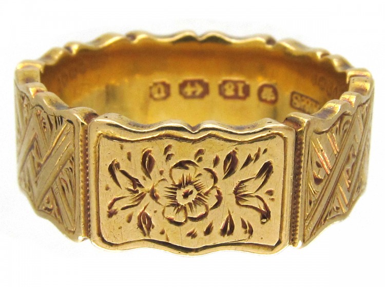 18ct Gold Victorian Wide Decorated Band Ring