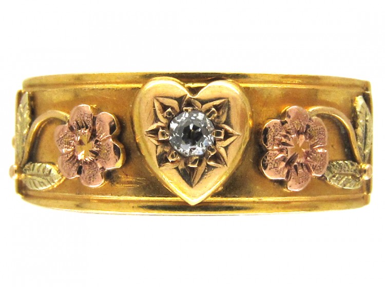 Victorian 18ct Three Colour Gold & Diamond Opening Ring with For Ever Inside