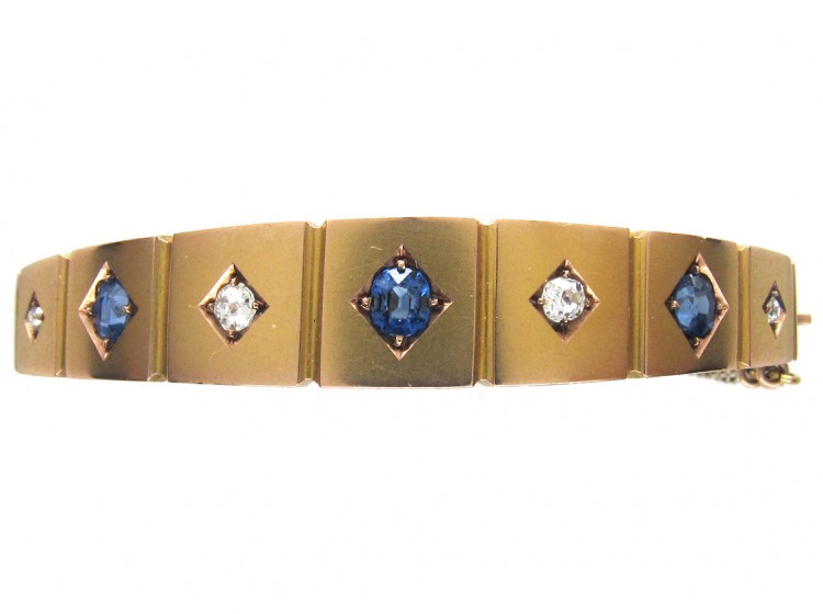 Victorian 9ct Gold Sapphire & Diamond Set Bangle
