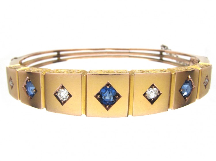 Victorian 9ct Gold Sapphire & Diamond Set Bangle