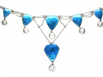 Art Nouveau Silver, Blue Enamel & Blister Pearl Necklace