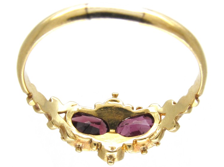Victorian 18ct Gold, Garnet & Natural Split Pearl Ring